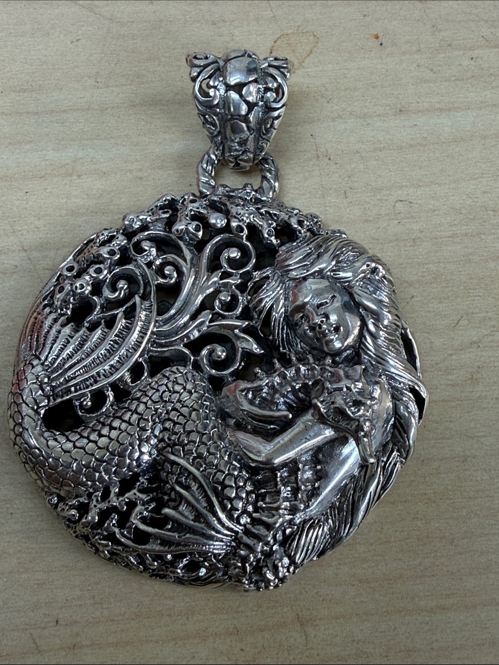 Intricate Silver Mermaid Pendant Necklace - Women Jewelry